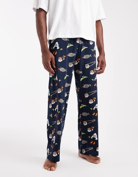 ASOS DESIGN lounge bottoms with sushi graphic in navy - view 1