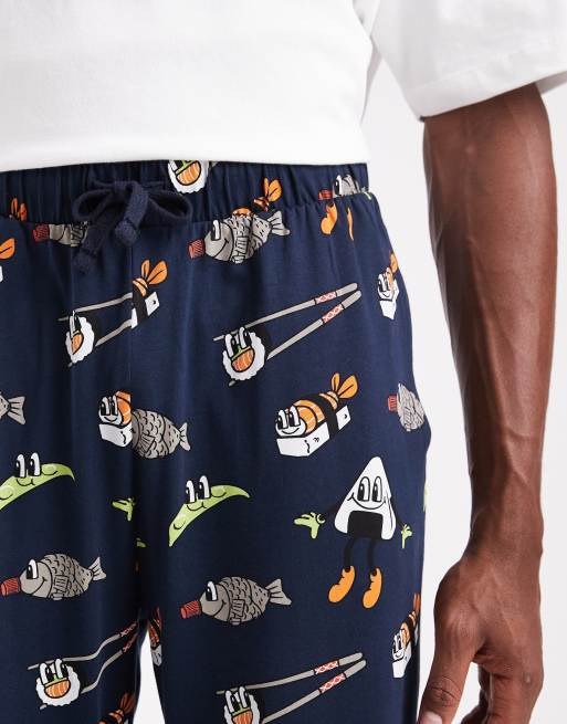 ASOS DESIGN lounge bottoms with sushi graphic in navy, 4 of 4