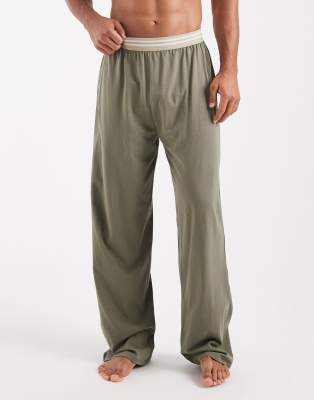 Asos Design Lounge Bottoms With Wide Leg In Green