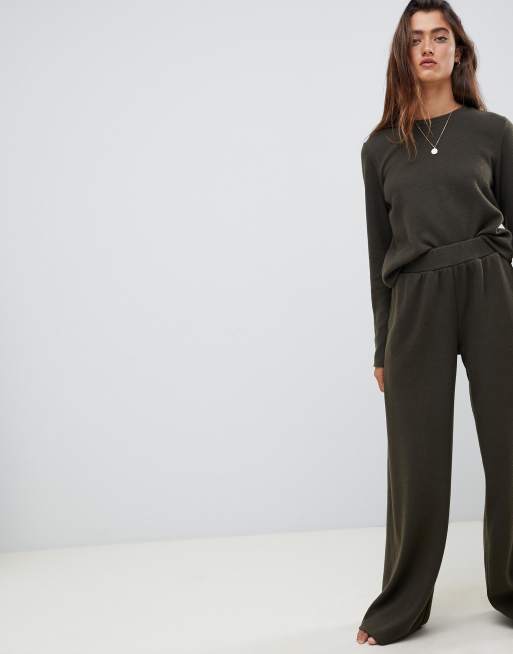 ASOS DESIGN Lounge brushed ribbed wide leg trouser