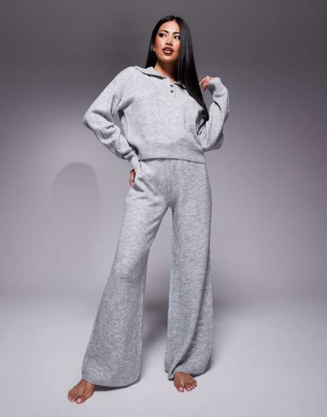 ASOS DESIGN lounge cable knit jumper and trouser set in grey - view 1
