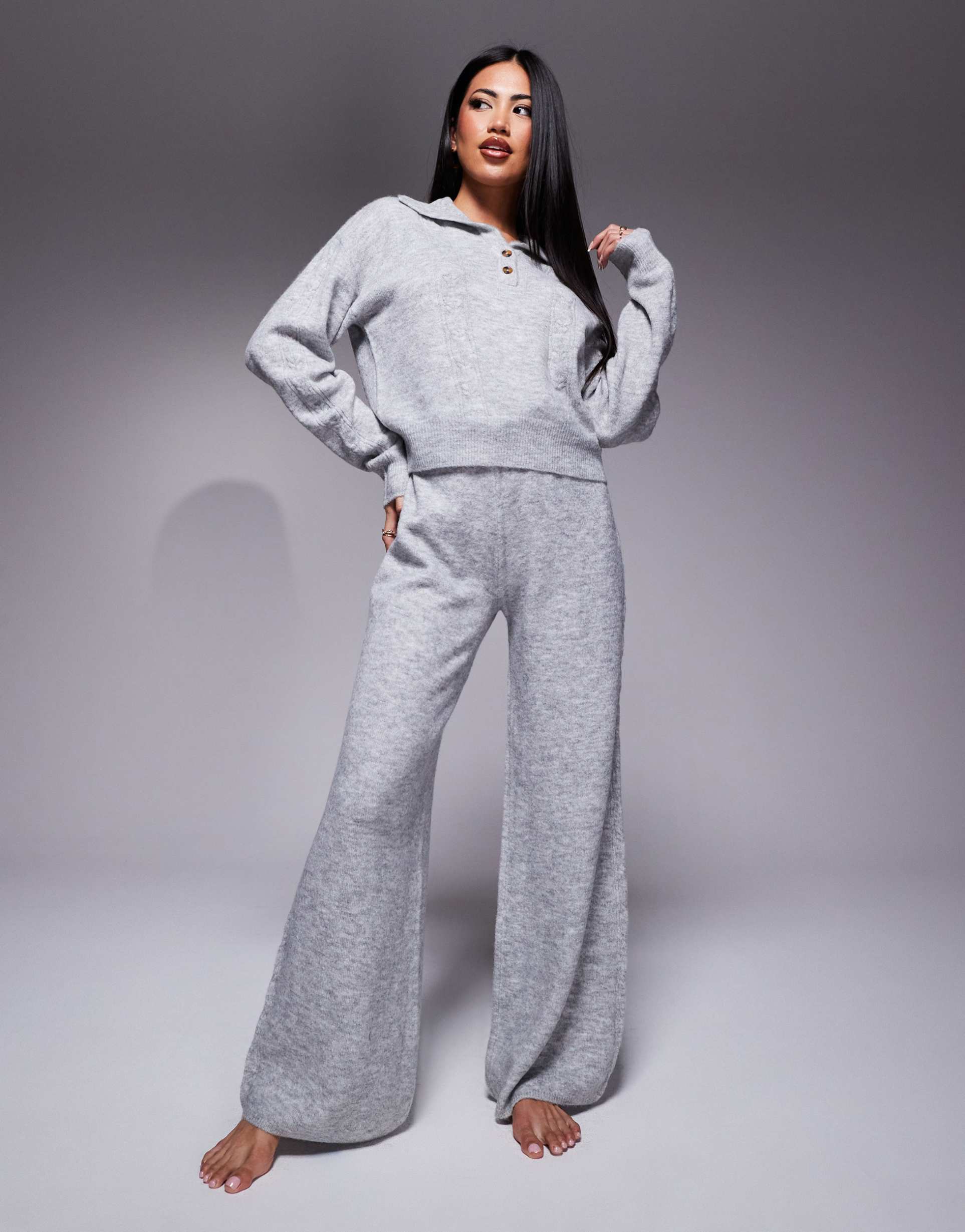 asos design lounge cable knit sweater and pants set in gray