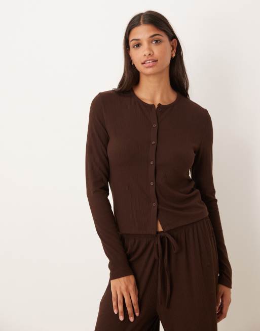 ASOS DESIGN Lounge - Cardigan mix & match a coste marrone cioccolato