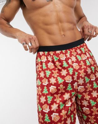 ASOS DESIGN lounge christmas print pyjama bottoms in satin (21708897)
