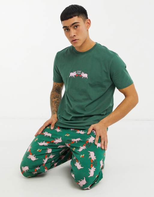 ASOS DESIGN lounge christmas t shirt and pant pajama set with cracker print