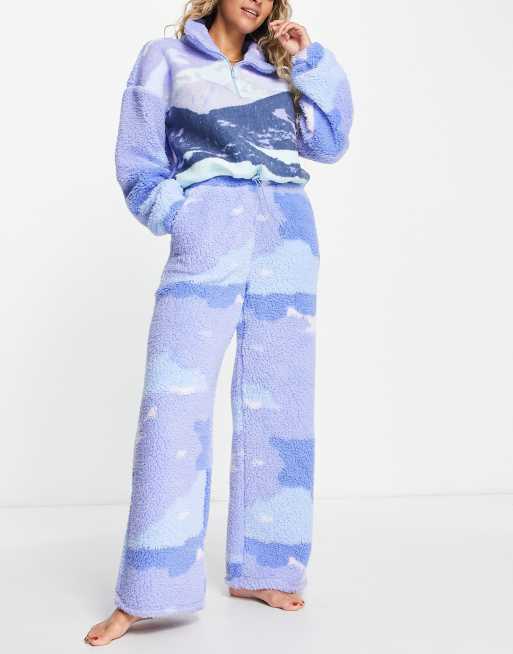 ASOS DESIGN lounge co-ord scenic cuddle fleece half zip sweat in blue
