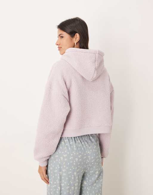 ASOS DESIGN lounge cuddle cropped hoodie in lilac, 3 of 4