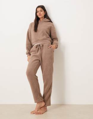 Asos Design Lounge Cuddle Cropped Hoodie & Tapered Leg Pants Set In Brown