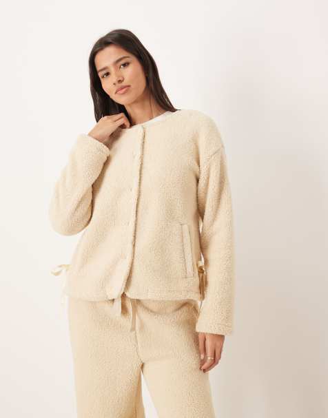 ASOS DESIGN lounge cuddle fleece jacket in oatmeal - view 1