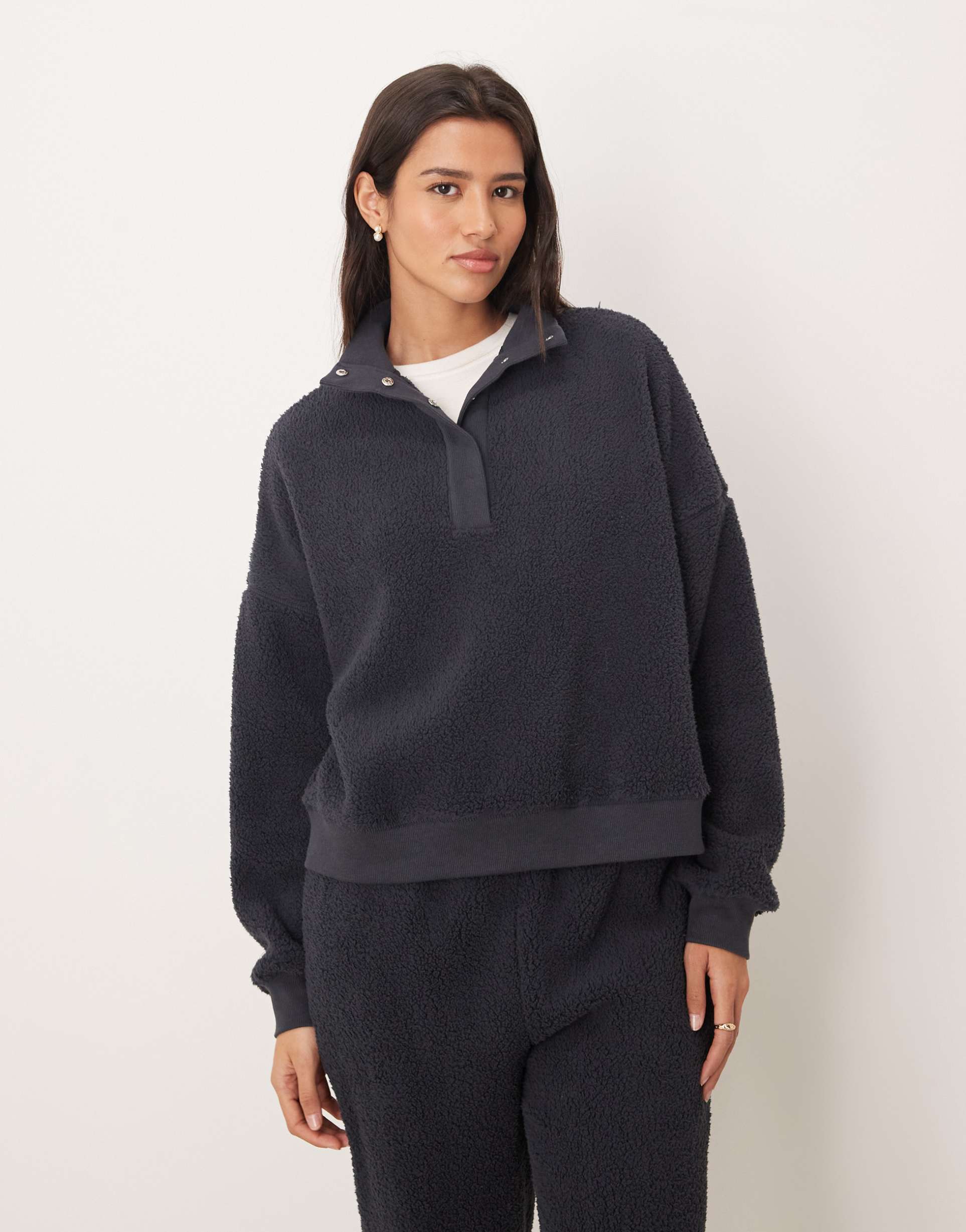 asos design lounge cuddle funnel neck sweater in inky blue