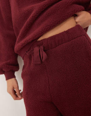 Asos Design Lounge Cuddly Crew Neck Sweatshirt & Wide Leg Pants Set In Red