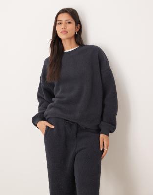Asos Design Lounge Cuddly Crew Neck Sweatshirt & Wide Leg Pants Set In Gray