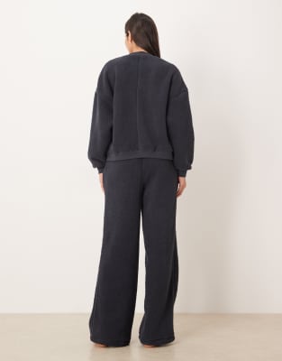 Asos Design Lounge Cuddly Crew Neck Sweatshirt & Wide Leg Pants Set In Gray