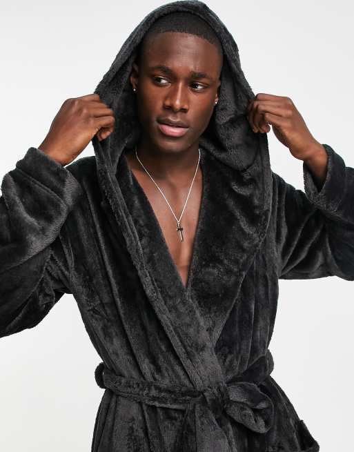 Black hooded shop dressing gown