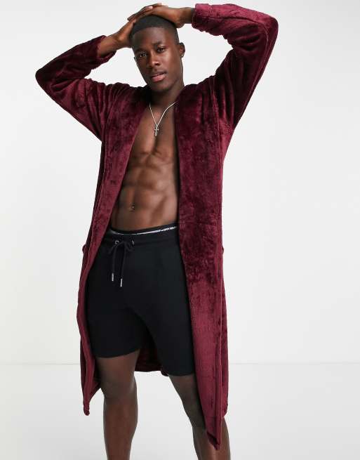 ASOS DESIGN lounge dressing gown in burgundy fleece