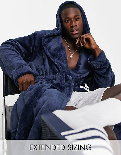 Gifts lounge dressing gown in navy fleece 
