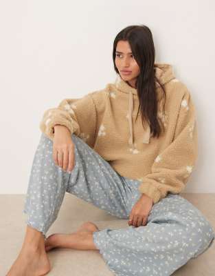 Asos Design Lounge Faux Shearling Oversized Hoodie In Brown