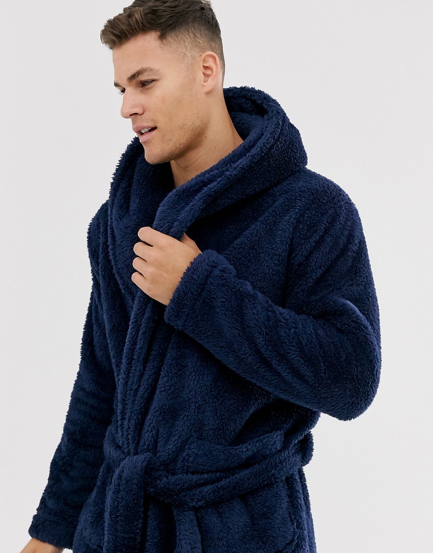 ASOS DESIGN - Lounge - Fleece badjas in marineblauw