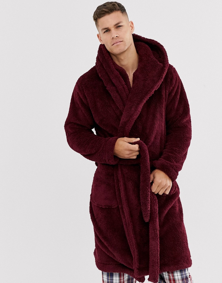 Asos Design Lounge Fleece Robe In Burgundy-red