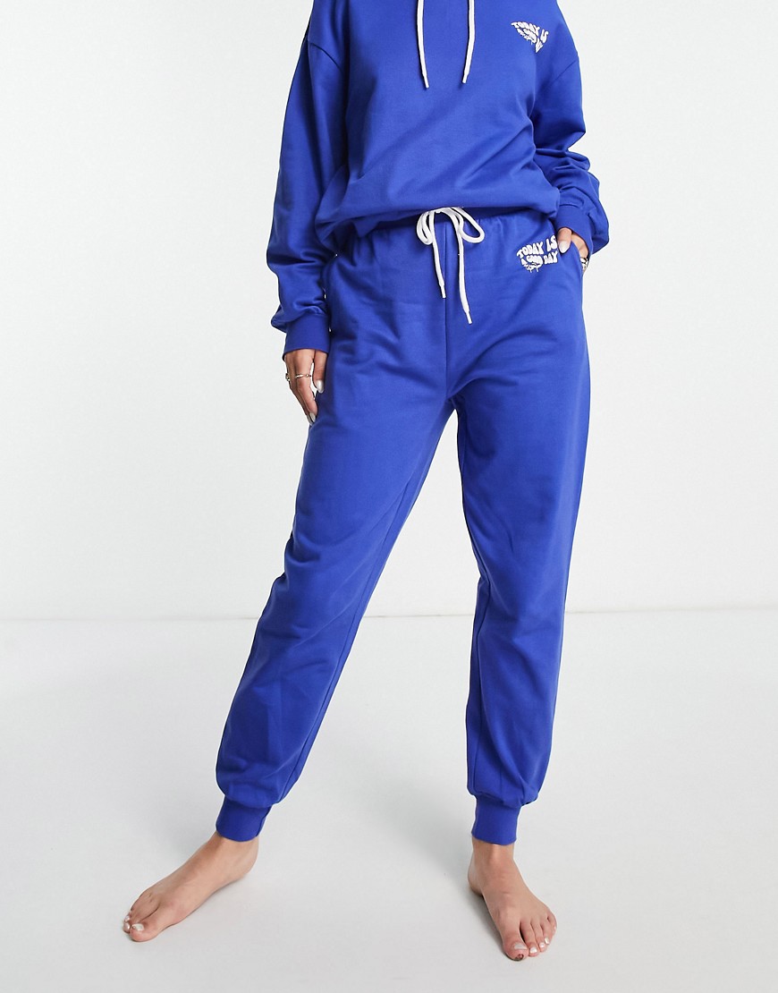 Asos Design Lounge Good Day Hoodie In Blue - Part Of A Set
