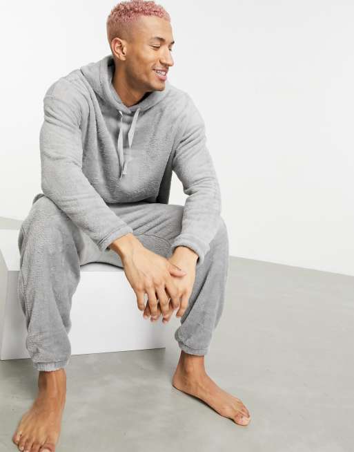 ASOS DESIGN lounge hoodie and jogger pyjama set in grey fleece ASOS