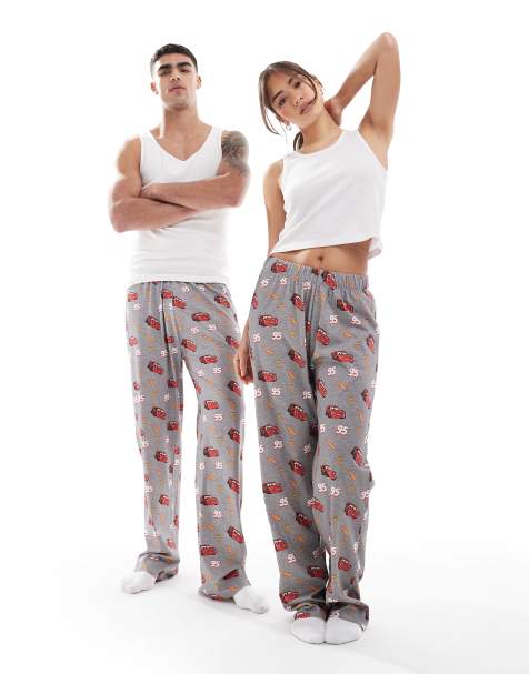 ASOS DESIGN – Lounge-Hose in Grau meliert mit Disney Pixar Cars-Grafik - view 1