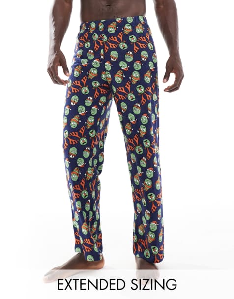 ASOS DESIGN – Lounge-Hose in Marineblau mit weihnachtlichem Rosenkohl-Muster - view 1