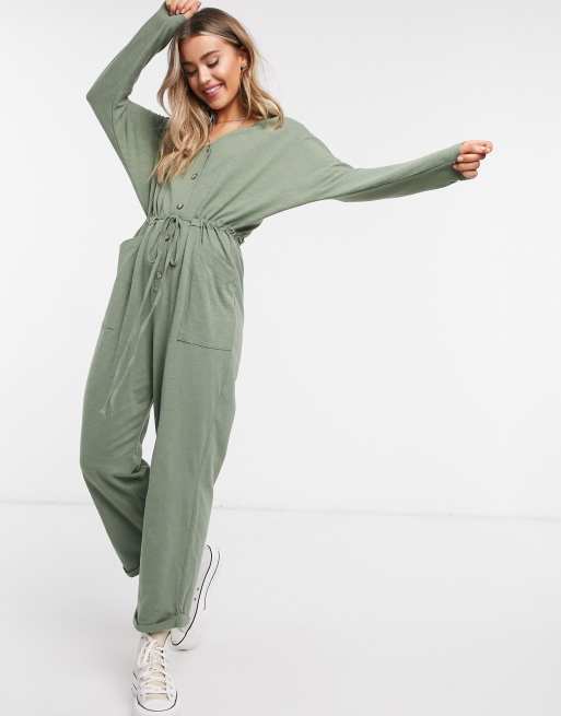 Seaside Vacation Ivory Button-Front Long Sleeve Jumpsuit