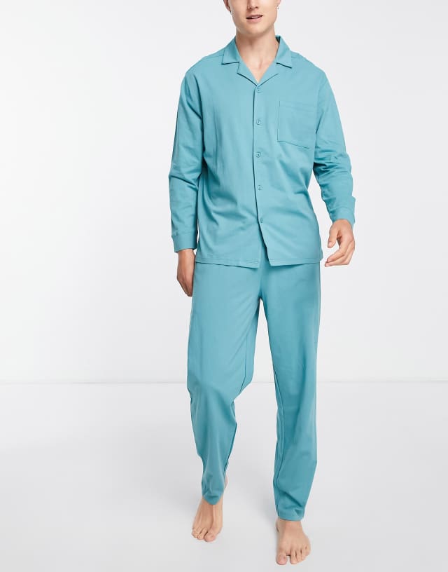 ASOS DESIGN lounge jersey shirt and pants in blue