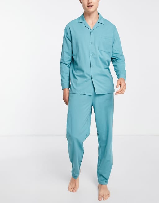 ASOS DESIGN lounge jersey shirt and trousers in blue