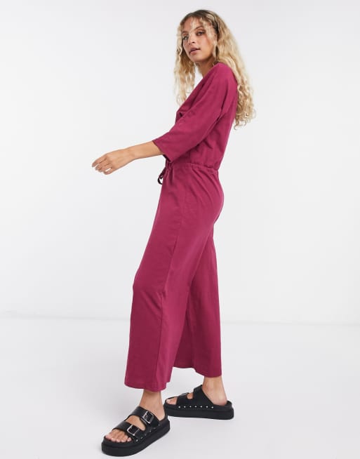 ASOS DESIGN lounge jersey slub tie waist casual jumpsuit in