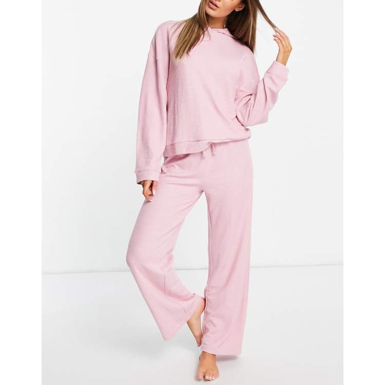 ASOS DESIGN lounge lightweight slubby hoodie pants set in pink