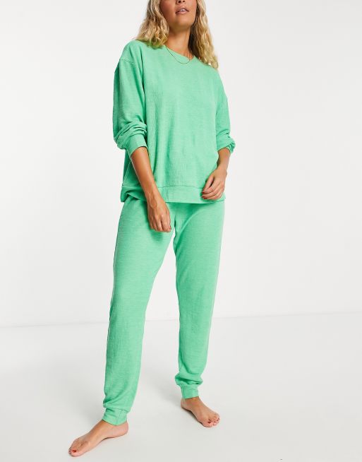 ASOS DESIGN lounge lightweight slubby sweat jogger set in green