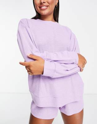 ASOS DESIGN lounge lightweight slubby sweat & short set in lilac