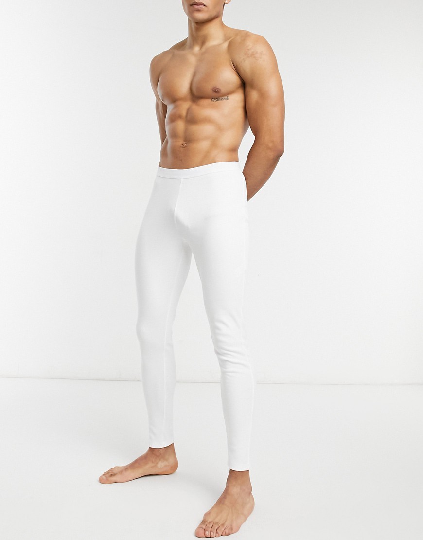 Asos Design Lounge Megging In Soft Ribbed Fabric-white