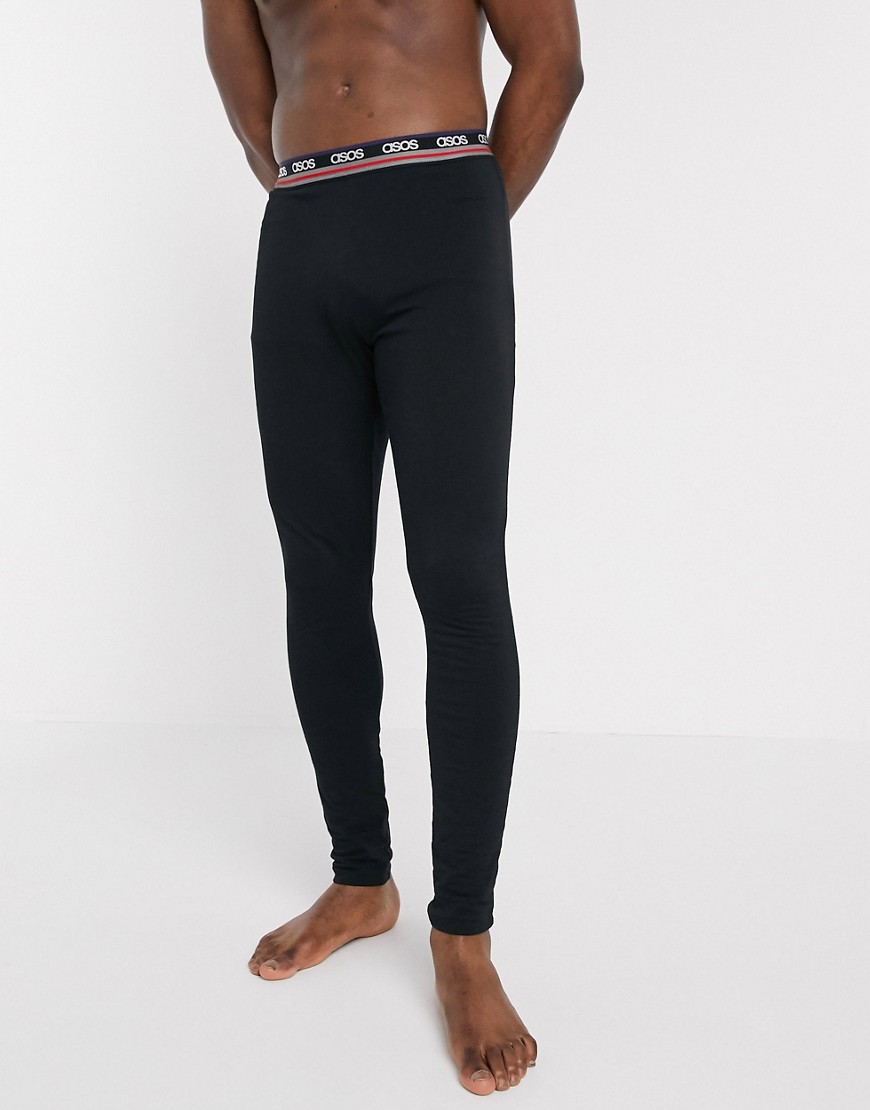 ASOS DESIGN Lounge - Meggings del pigiama neri con elastico a righe con logo-Nero
