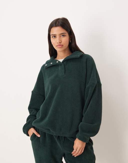 ASOS DESIGN lounge microfleece oversized collar sweat in khaki