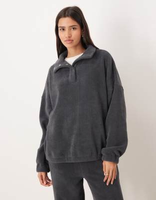 Asos Design Lounge Microfleece Oversized Collar Sweatshirt In Brown