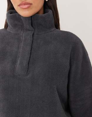 Asos Design Lounge Microfleece Oversized Collar Sweatshirt In Brown