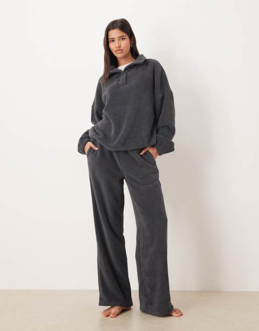 ASOS DESIGN lounge microfleece oversized collar sweatshirt in charcoal, 4 of 4