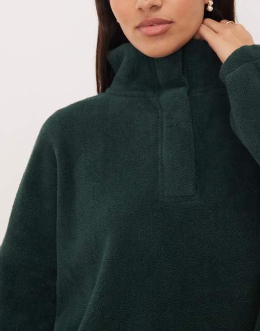 ASOS DESIGN lounge microfleece oversized collar sweatshirt in forest green, 2 of 4