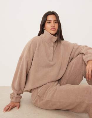 Asos Design Lounge Microfleece Oversized Collar Sweatshirt In Brown