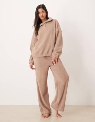Asos Design Lounge Microfleece Oversized Collar Sweatshirt In Brown