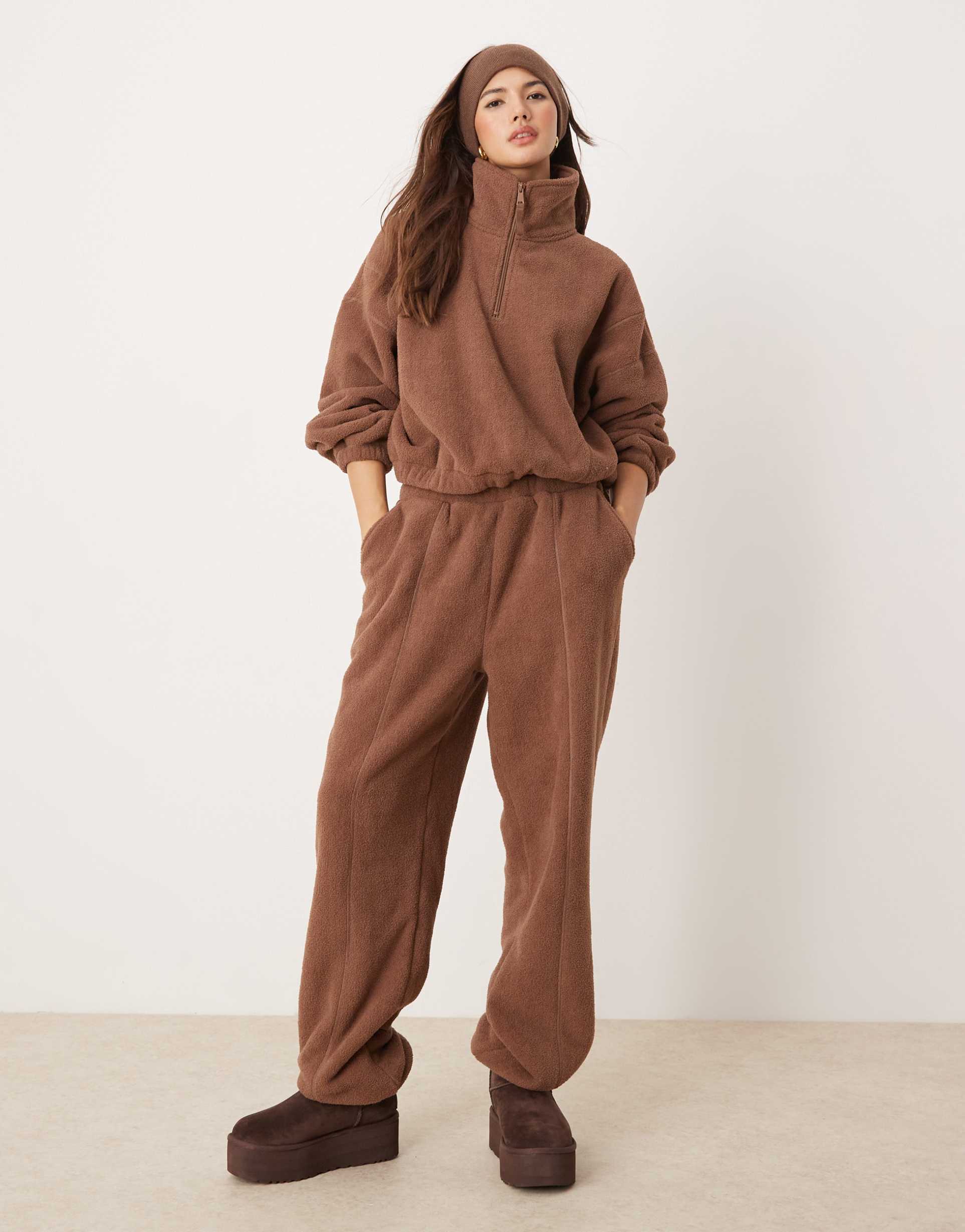 asos design lounge microfleece sweatpants in brown