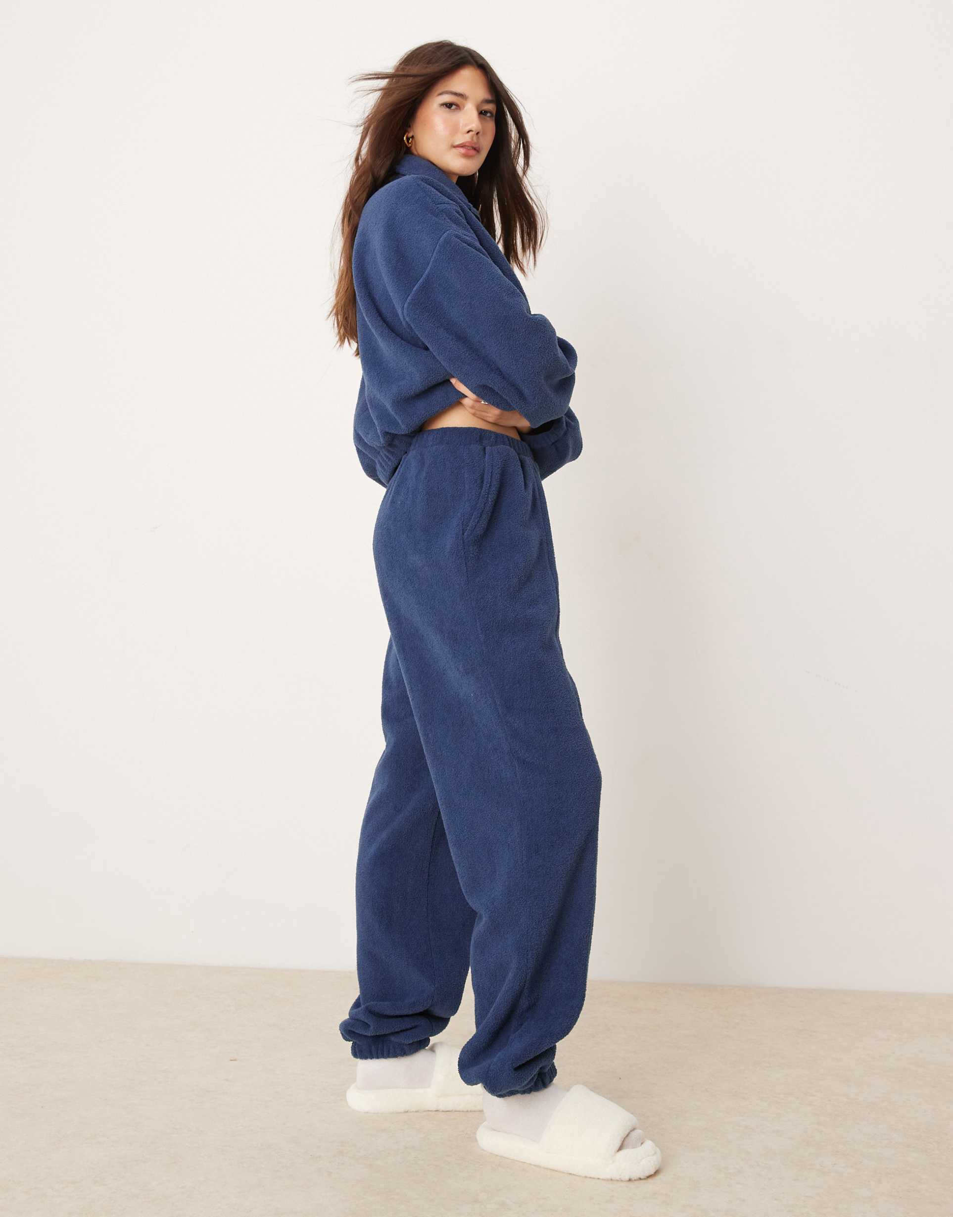 asos design lounge microfleece sweatpants in dark blue