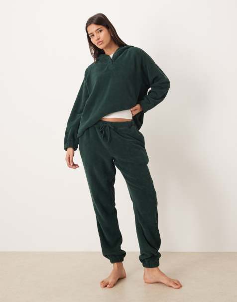 ASOS DESIGN lounge microfleece trackies in forest green - view 1