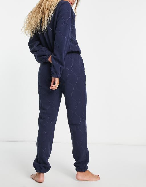 ASOS DESIGN lounge microfleece wavy embossed half zip sweat & sweatpants  set in navy