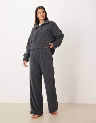 Asos Design Lounge Microfleece Wide Leg Pants In Brown
