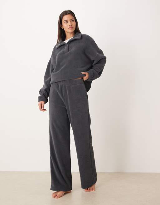 ASOS DESIGN lounge microfleece wide leg pants in charcoal