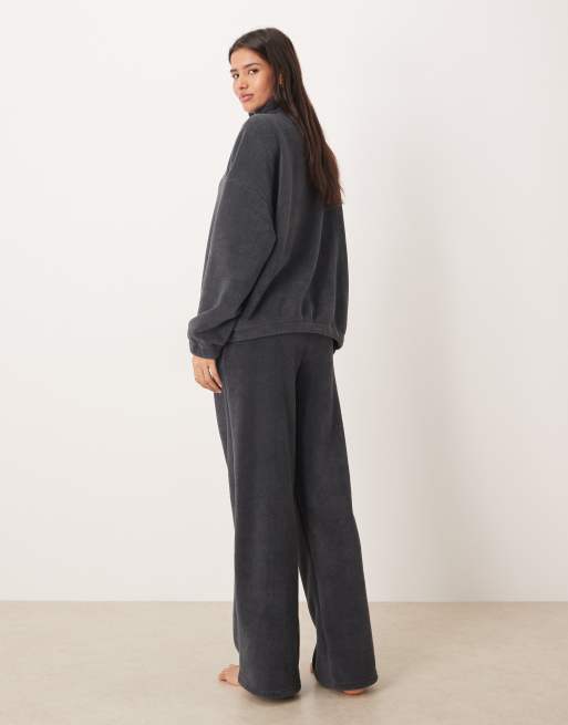 ASOS DESIGN lounge microfleece wide leg pants in charcoal
